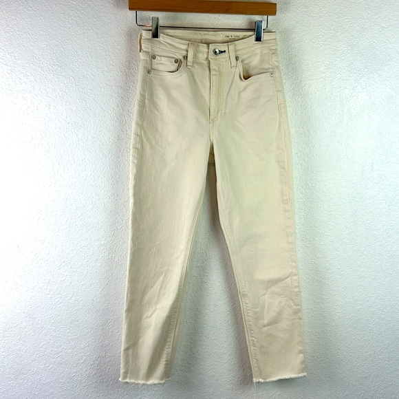 RAG AND BONE HIGH RISE ANKLE CIGARETTE DENIM JEANS IN ECRU 25 - Picture 6 of 12